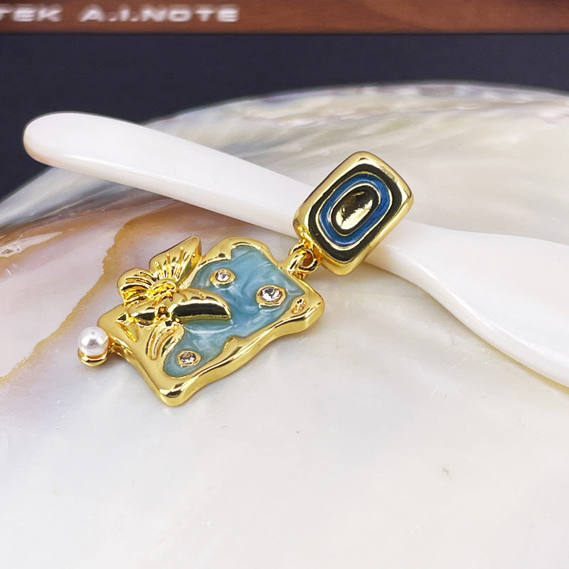 Asymmetric Enamel Butterfly Stud Earrings with S925 Posts
