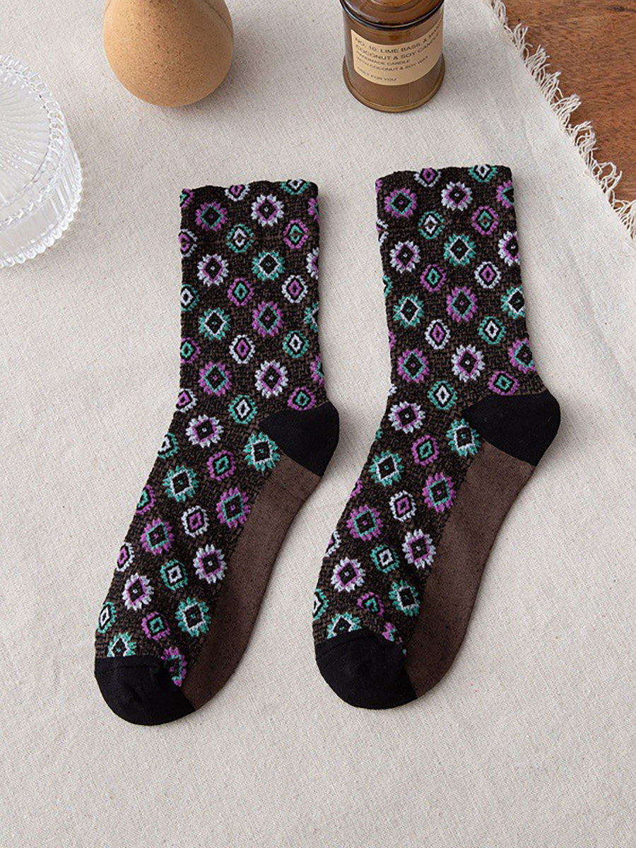 Women Floral Vintage Casual Autumn Winter Socks 5 Pairs