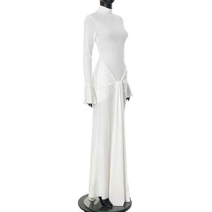 Women's Sheath Dress Streetwear Turtleneck Ribbon Long Sleeve Solid Color Maxi Long Dress Holiday