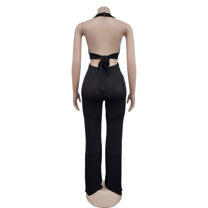Women's Holiday Banquet Sexy Solid Color Full Length Jumpsuits