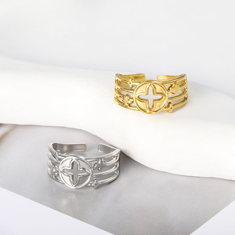 Jewelry Elegant Leaves Flower Titanium Steel Open Rings