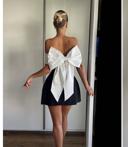Women's Sheath Dress Streetwear Strapless Contrast Binding Sleeveless Contrast Collar Above Knee Holiday Daily