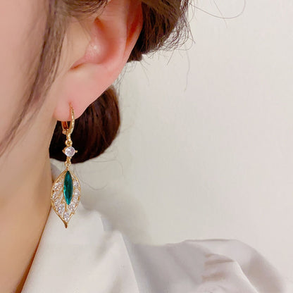 Sparkling zircon green leaf earrings