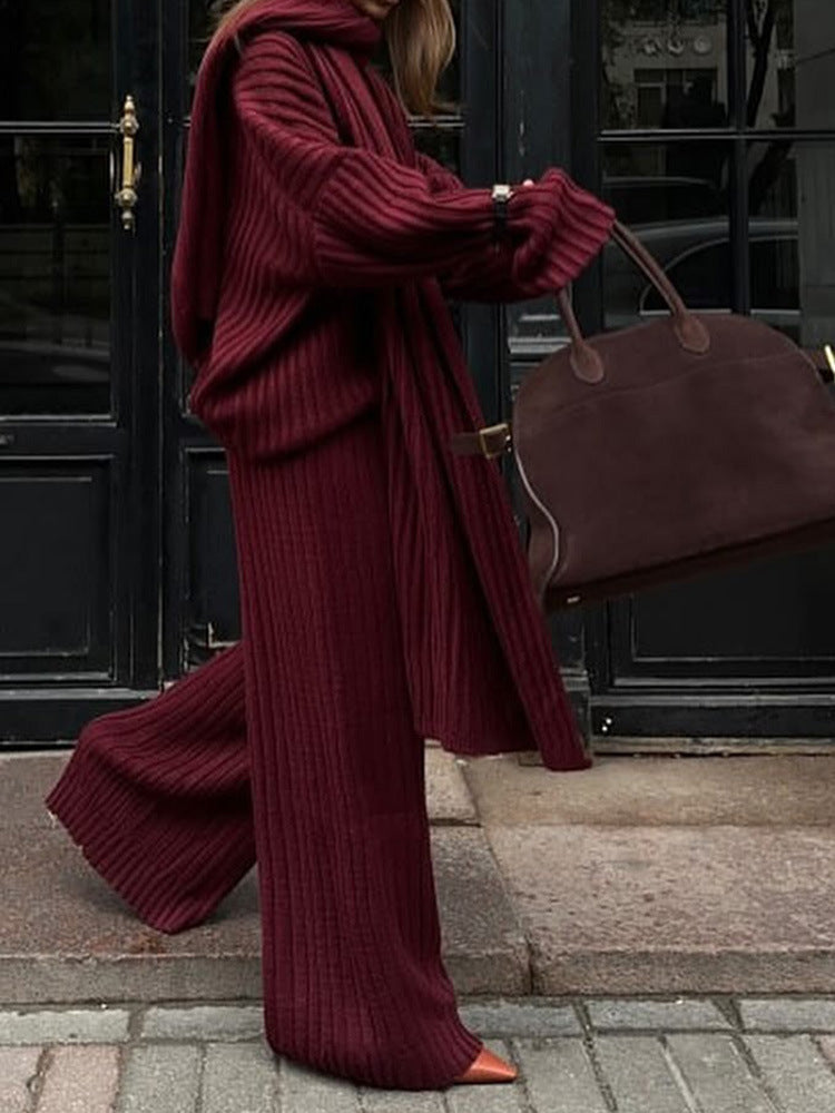 Holiday Wine Red Women's Vacation Simple Style Solid Color Polyester Pants Sets Pants Sets