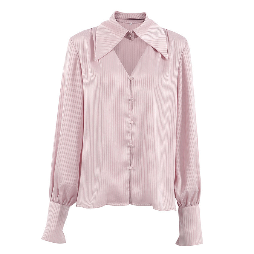Women's Blouse Long Sleeve Blouses Hollow Out Elegant Stripe