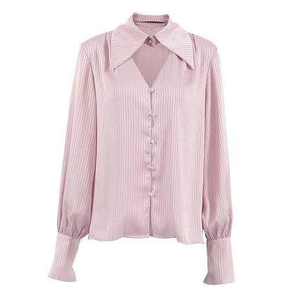 Women's Blouse Long Sleeve Blouses Hollow Out Elegant Stripe
