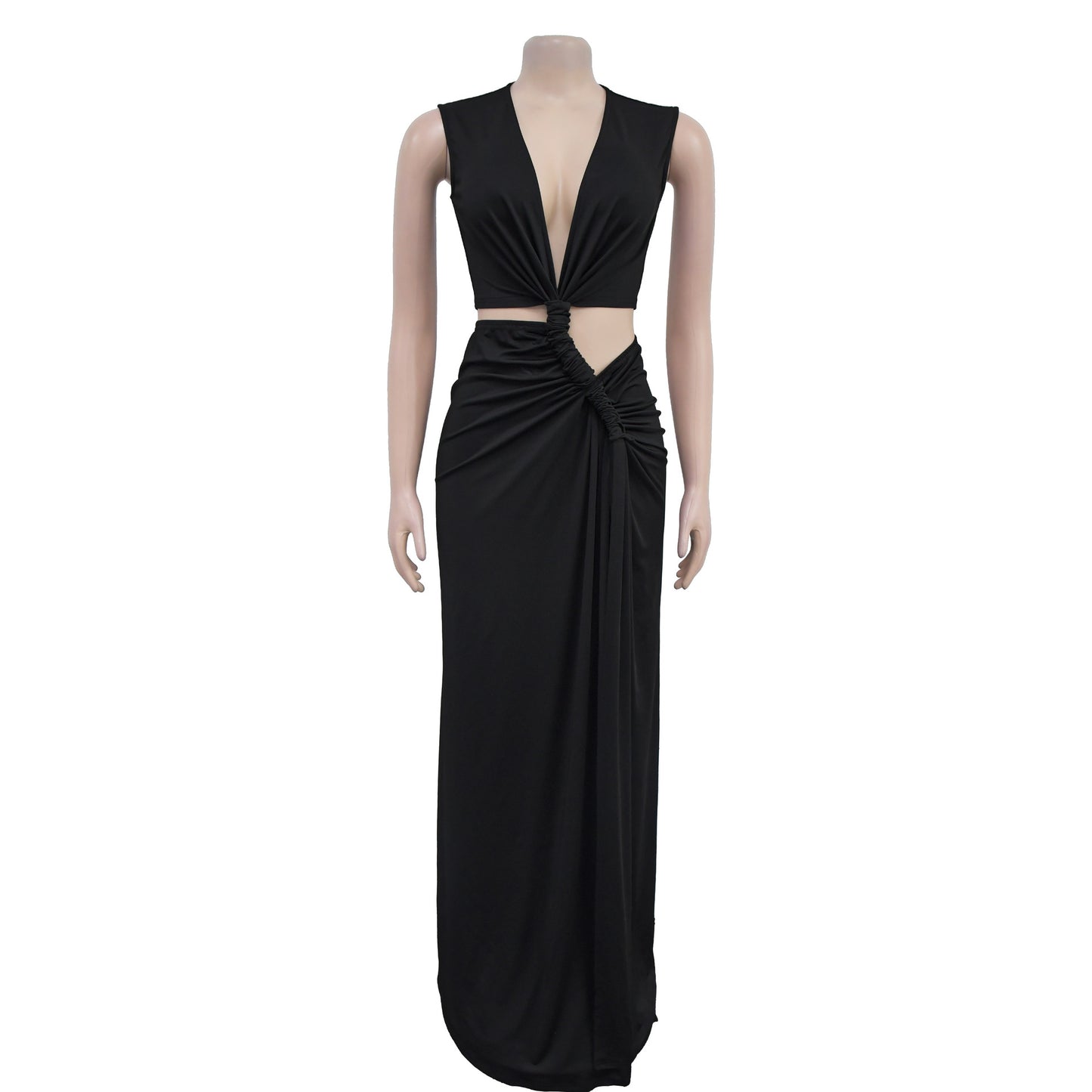 Women's Sheath Dress Elegant Deep V Thigh Slit Sleeveless Solid Color Maxi Long Dress Banquet
