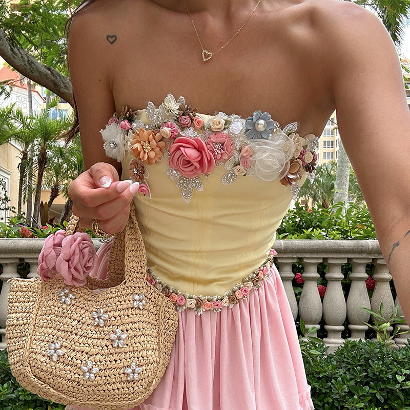 Women's Wrap Crop Top Sleeveless Tank Tops Streetwear Flower