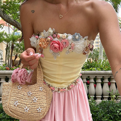 Women's Wrap Crop Top Sleeveless Tank Tops Streetwear Flower