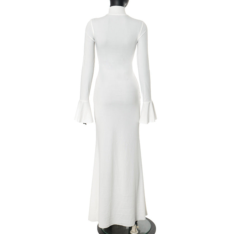 Women's Sheath Dress Streetwear Turtleneck Ribbon Long Sleeve Solid Color Maxi Long Dress Holiday