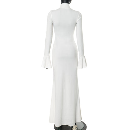 Women's Sheath Dress Streetwear Turtleneck Ribbon Long Sleeve Solid Color Maxi Long Dress Holiday