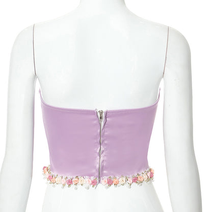 Women's Wrap Crop Top Sleeveless Tank Tops Streetwear Flower