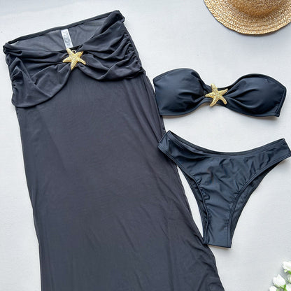 Women's Sexy Solid Color 3 Pieces Set Bikinis Swimwear