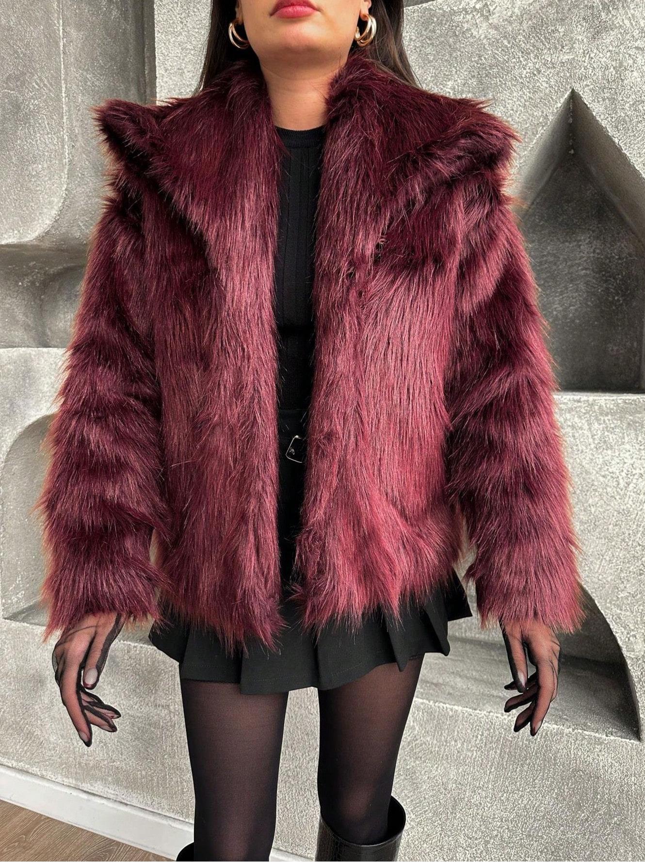 Women's Elegant Solid Color Coat Faux Fur Coat