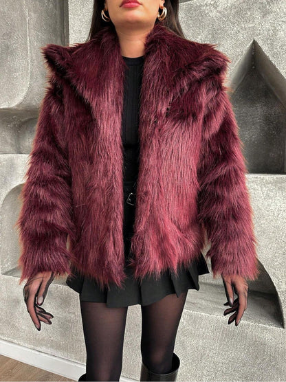 Women's Elegant Solid Color Coat Faux Fur Coat