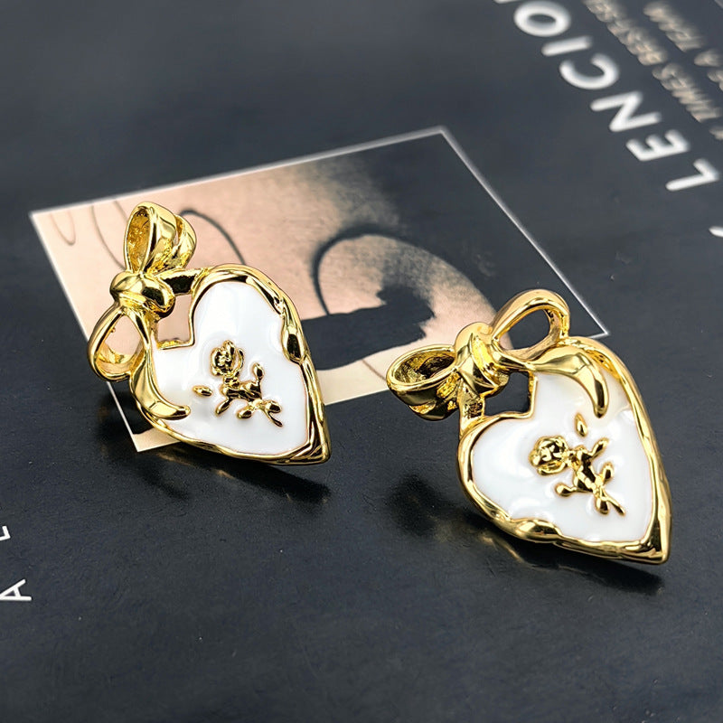 Enamel Bow Stud Earrings with S925 Posts