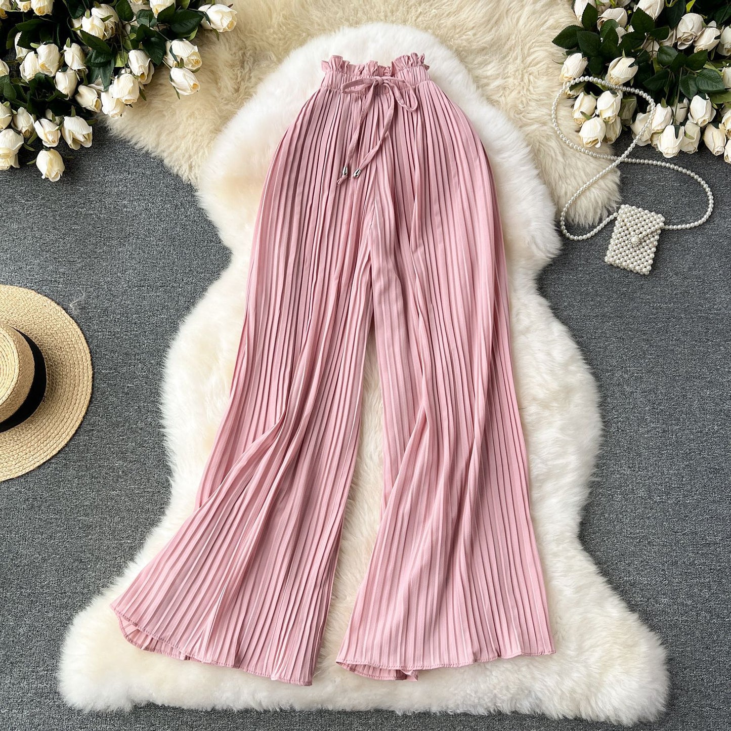 Women's Daily Casual Stripe Full Length Pleated Casual Pants