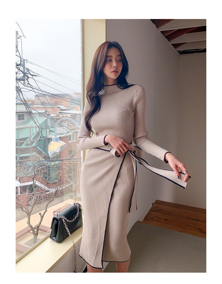 Women's Sheath Dress Vacation Simple Style Round Neck Long Sleeve Contrast Collar Maxi Long Dress Holiday