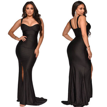 women's regular dress fashion v neck slit patchwork sleeveless solid color maxi long dress daily