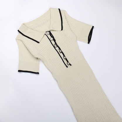 Women's Sheath Dress Elegant Turndown Short Sleeve Stripe Midi Dress Daily