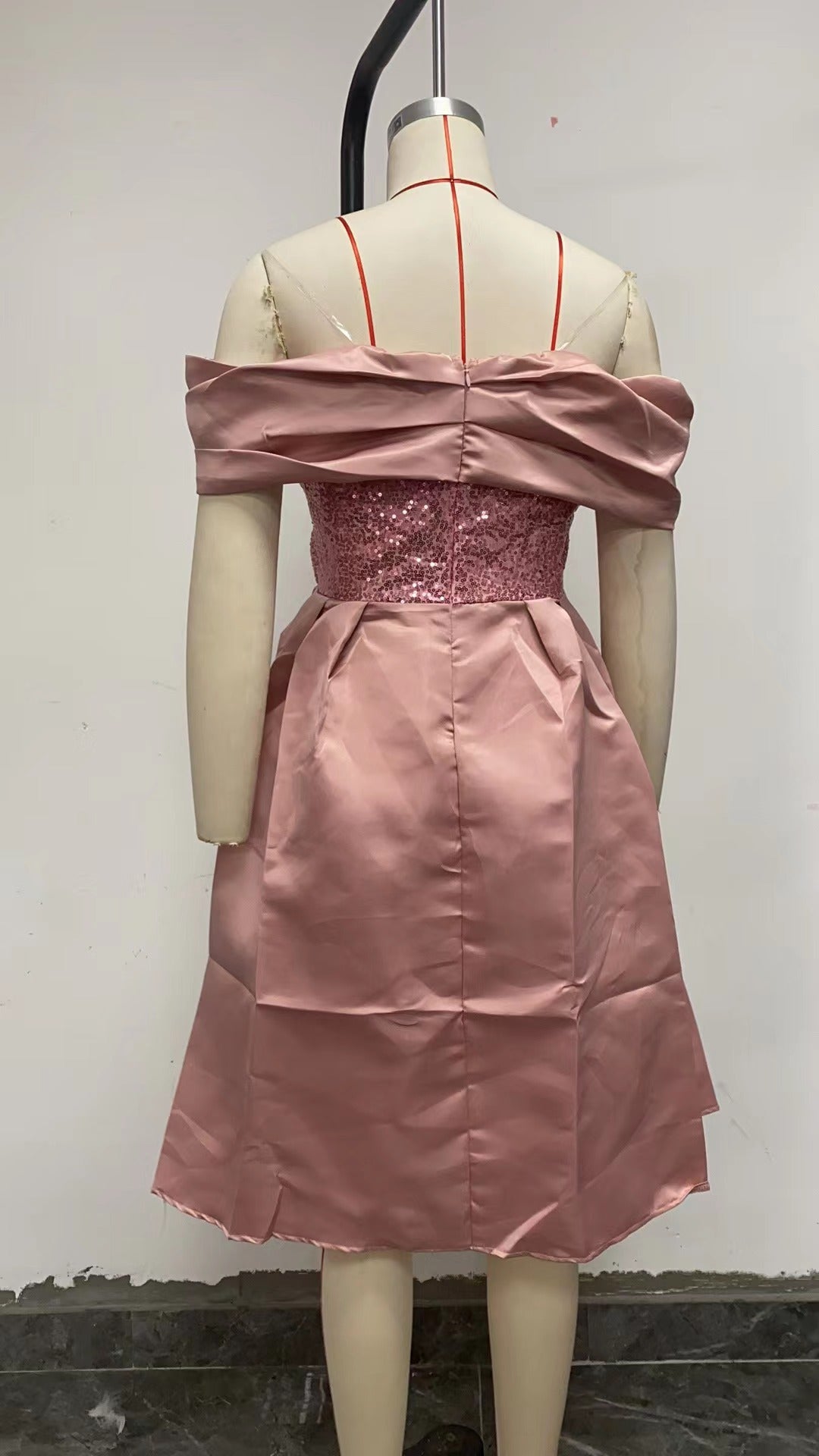 party dress romantic boat neck sequins backless sleeveless solid color midi dress wedding