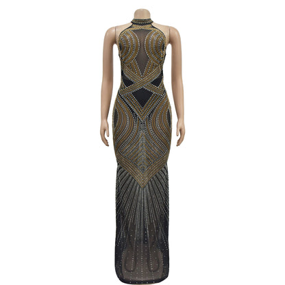 Women's Sheath Dress Elegant Halter Neck Sleeveless Solid Color Maxi Long Dress Cocktail Party