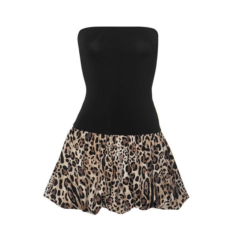Women's Sheath Dress Streetwear Strapless Backless Sleeveless Leopard Above Knee Holiday