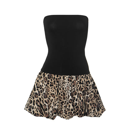 Women's Sheath Dress Streetwear Strapless Backless Sleeveless Leopard Above Knee Holiday