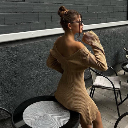 Women's Sheath Dress Simple Style V Neck Long Sleeve Solid Color Above Knee Holiday