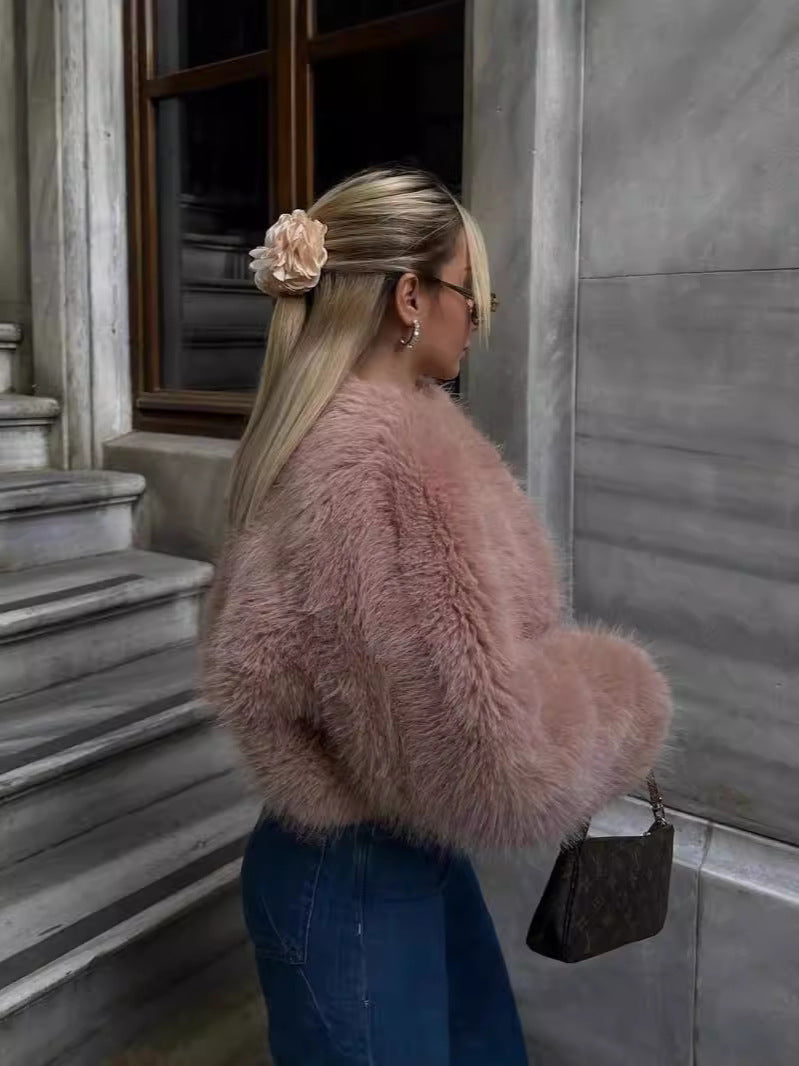 Women's Elegant Solid Color Coat Faux Fur Coat