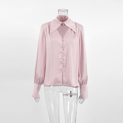 Women's Blouse Long Sleeve Blouses Hollow Out Elegant Stripe