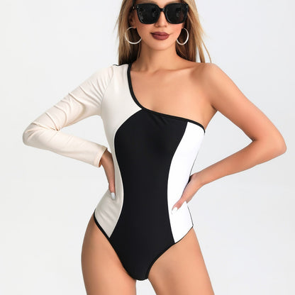 2024 new European and American long-sleeved one-piece sexy slim nylon women's swimsuit swimsuit cross-border foreign trade delivery