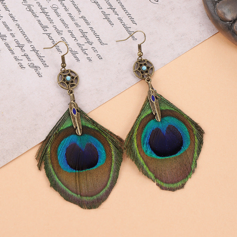 1 Pair Vintage Style Geometric Tassel Alloy Feather Drop Earrings