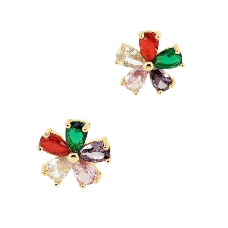 Colorful Zircon Star Stud Earrings with S925 Posts
