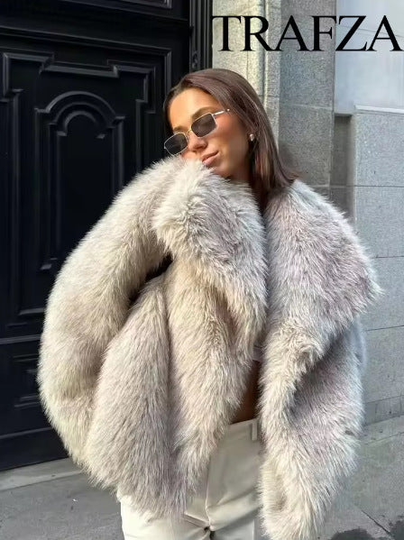 Women's Elegant Solid Color Coat Faux Fur Coat