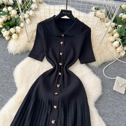 Women's Sheath Dress Simple Style Turndown Button Short Sleeve Solid Color Midi Dress Holiday
