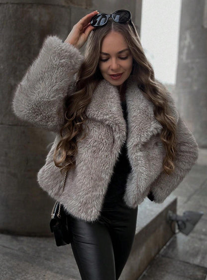 Women's Elegant Solid Color Coat Faux Fur Coat