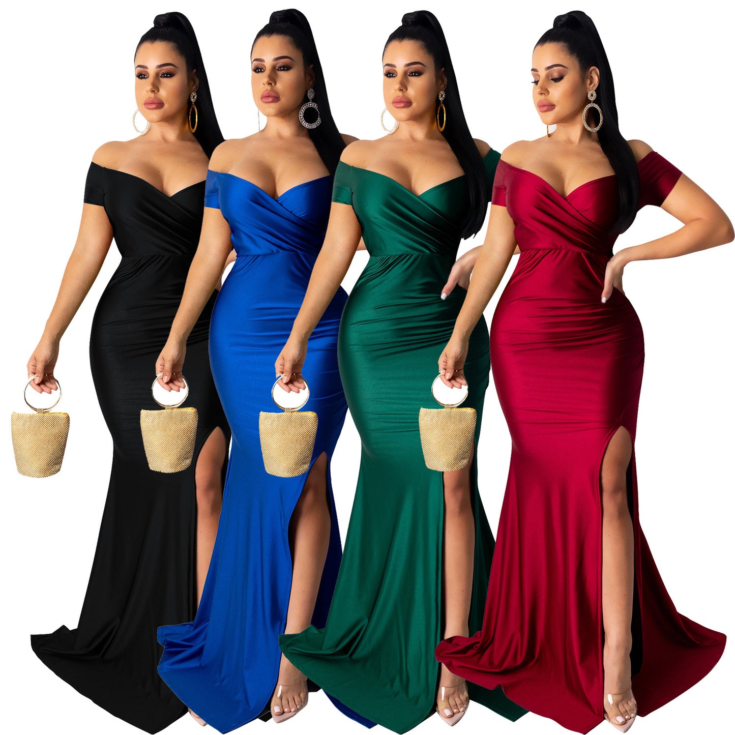 women's party dress elegant v neck short sleeve solid color maxi long dress evening party