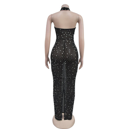 Women's Sheath Dress Elegant Halter Neck Sleeveless Solid Color Maxi Long Dress Banquet