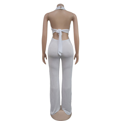 Women's Holiday Banquet Sexy Solid Color Full Length Jumpsuits