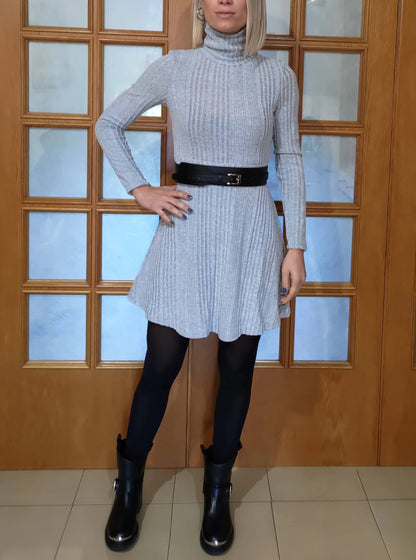 Women's Sheath Dress Elegant High Neck Long Sleeve Stripe Knee-Length Daily