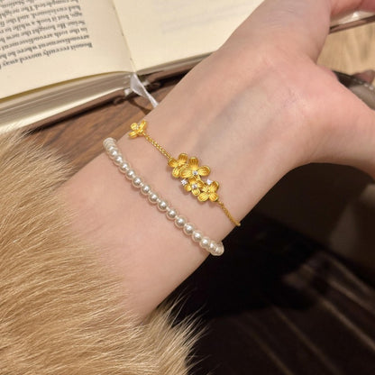 Light luxury retro brushed osmanthus diamond stud earrings bracelet necklace new Chinese style high-end exquisite jewelry set