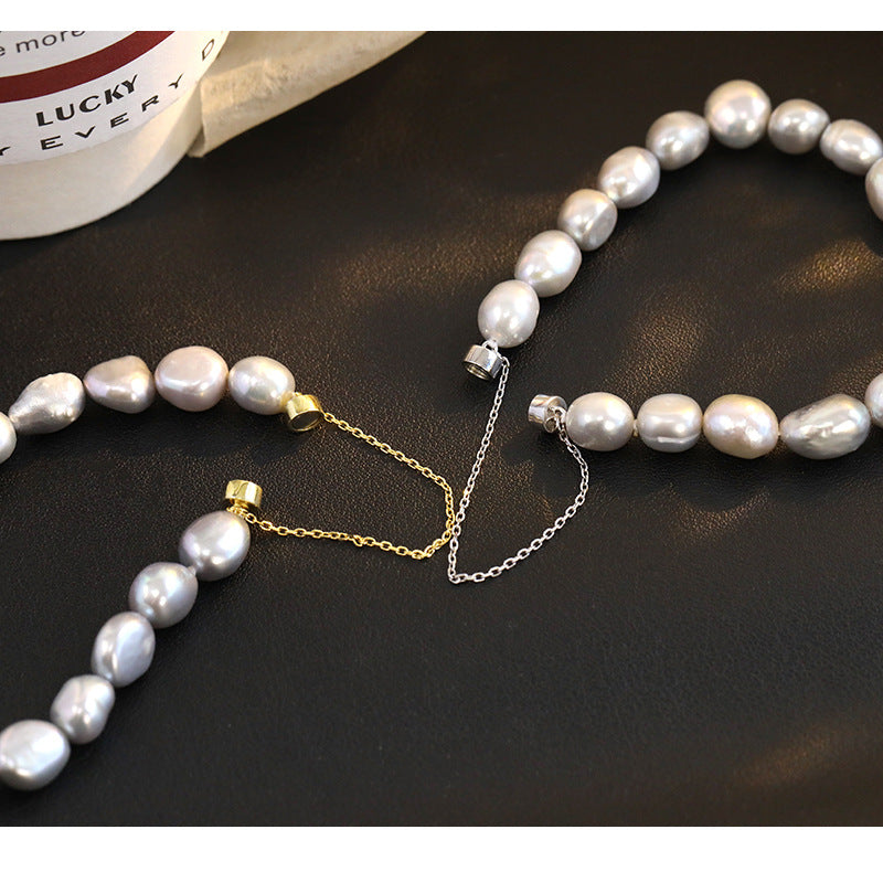 925 Sterling Silver Freshwater Pearl Beaded Chain Bracelets Casual Classic Style