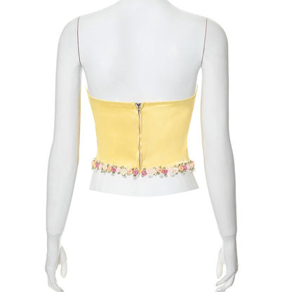 Women's Wrap Crop Top Sleeveless Tank Tops Streetwear Flower