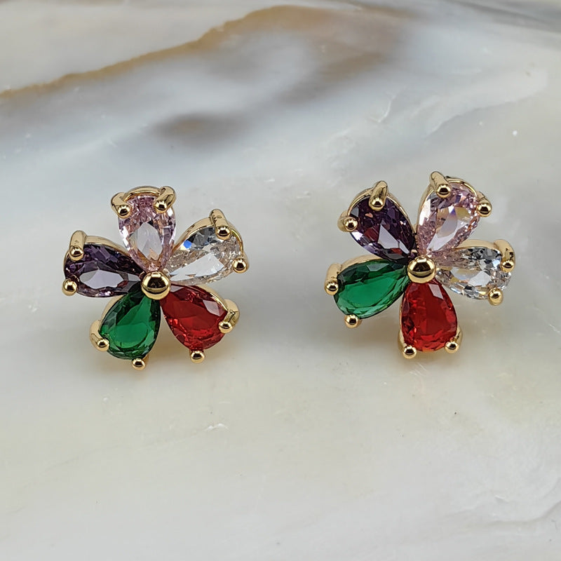Colorful Zircon Star Stud Earrings with S925 Posts