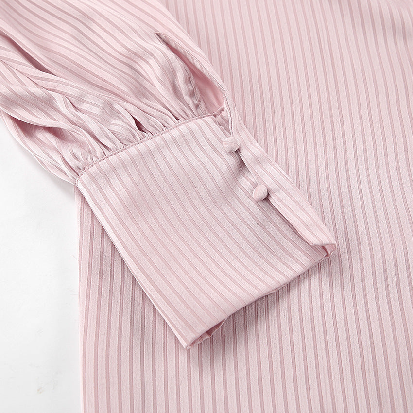 Women's Blouse Long Sleeve Blouses Hollow Out Elegant Stripe