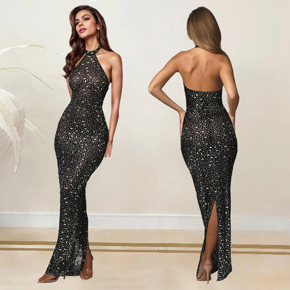 Women's Sheath Dress Elegant Halter Neck Sleeveless Solid Color Maxi Long Dress Banquet