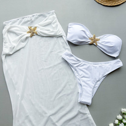 Women's Sexy Solid Color 3 Pieces Set Bikinis Swimwear