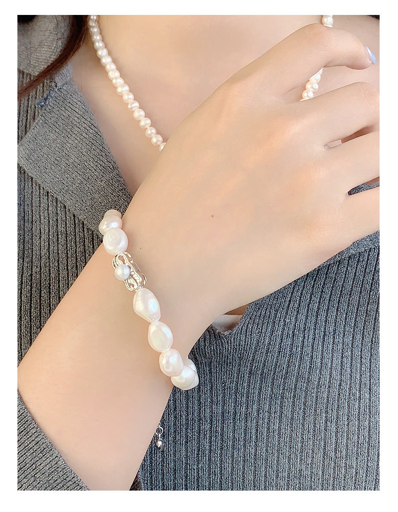 925 Sterling Silver Freshwater Pearl Beaded Chain Bracelets Classic Style