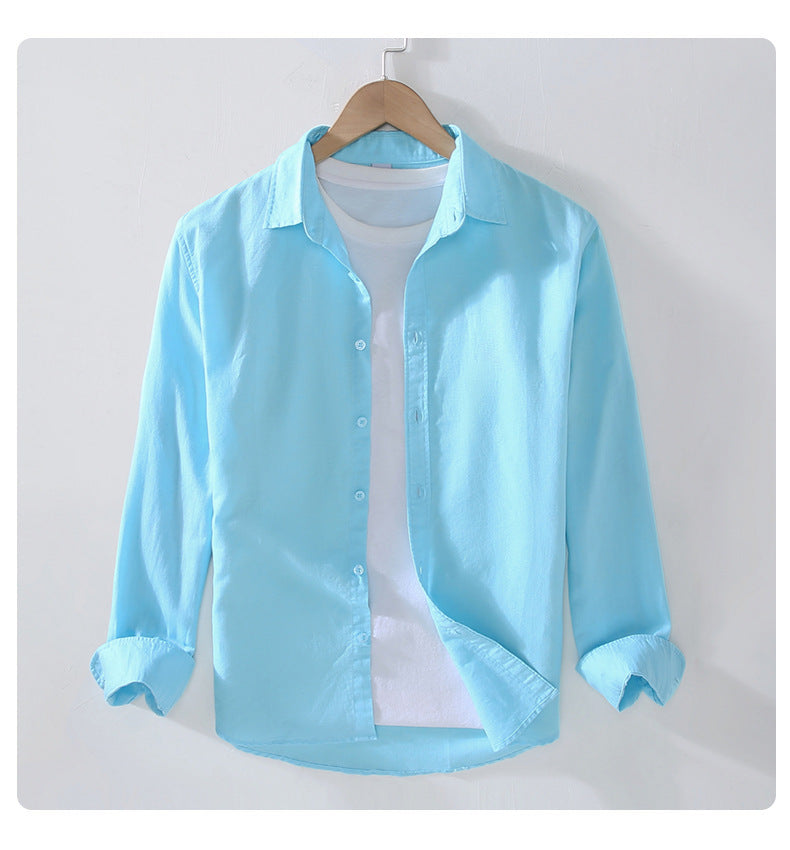 Men's Solid Color Casual Business Shirt Collar Long Sleeve Slim Men's Tops